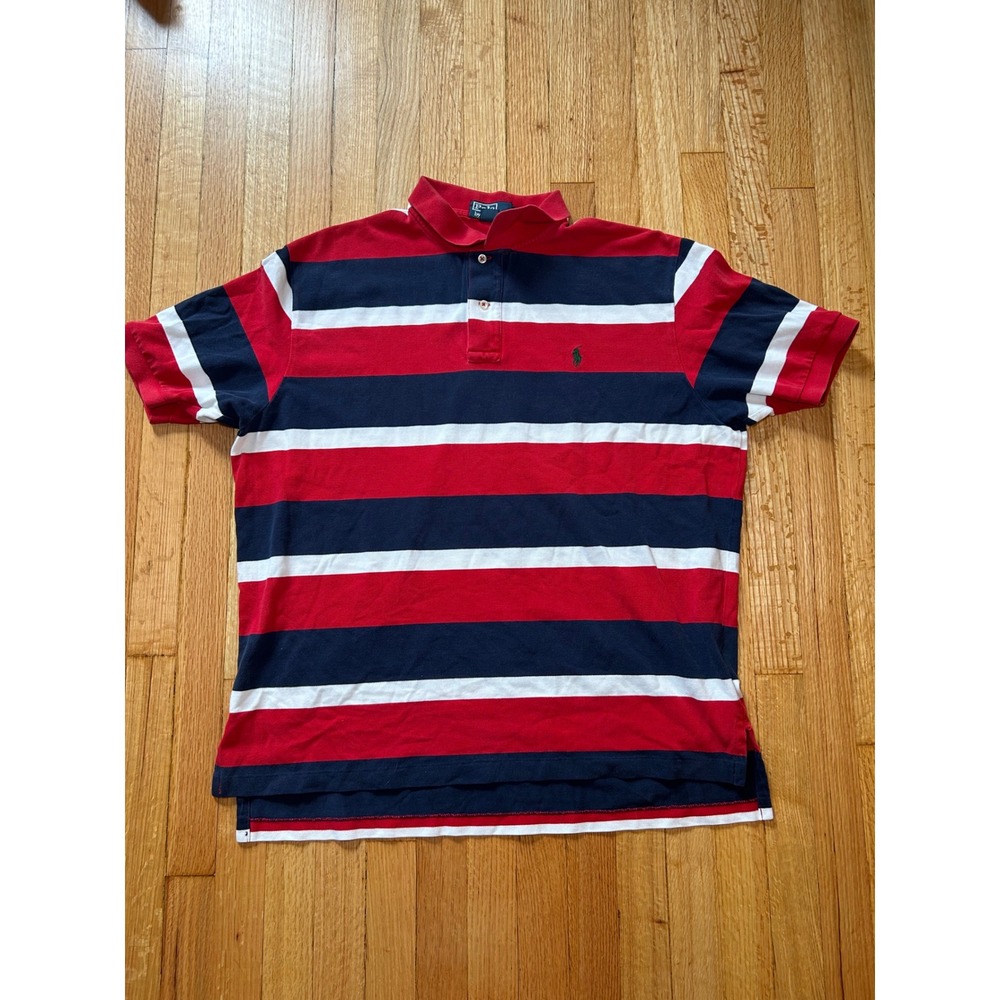 Polo Ralph Lauren Mens XXL Red Navy Blue White Striped Pique Polo Shirt
